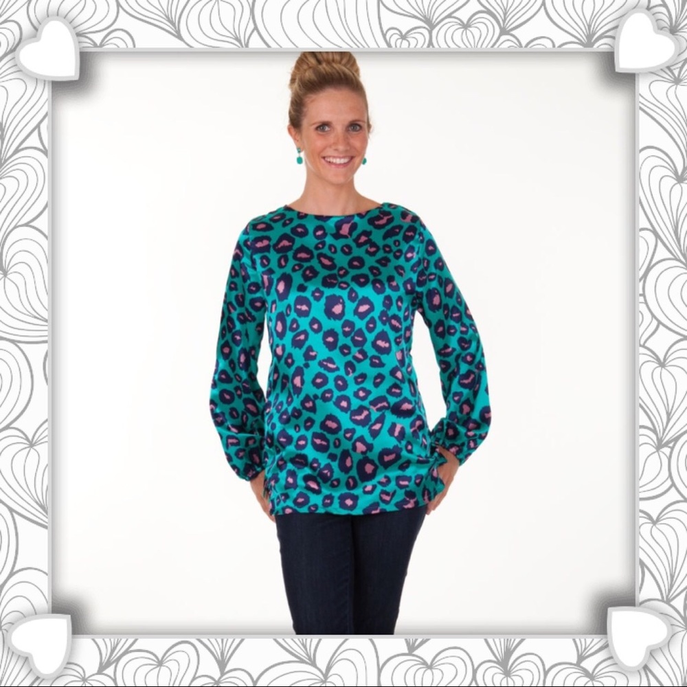 🌷🌷Turquoise Leopard Print Blouse w/Cutout - M - Picture 2 of 3
